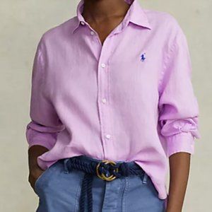 Polo Ralph Lauren Wide Cropped Linen Shirt - Lilac - SIZE L